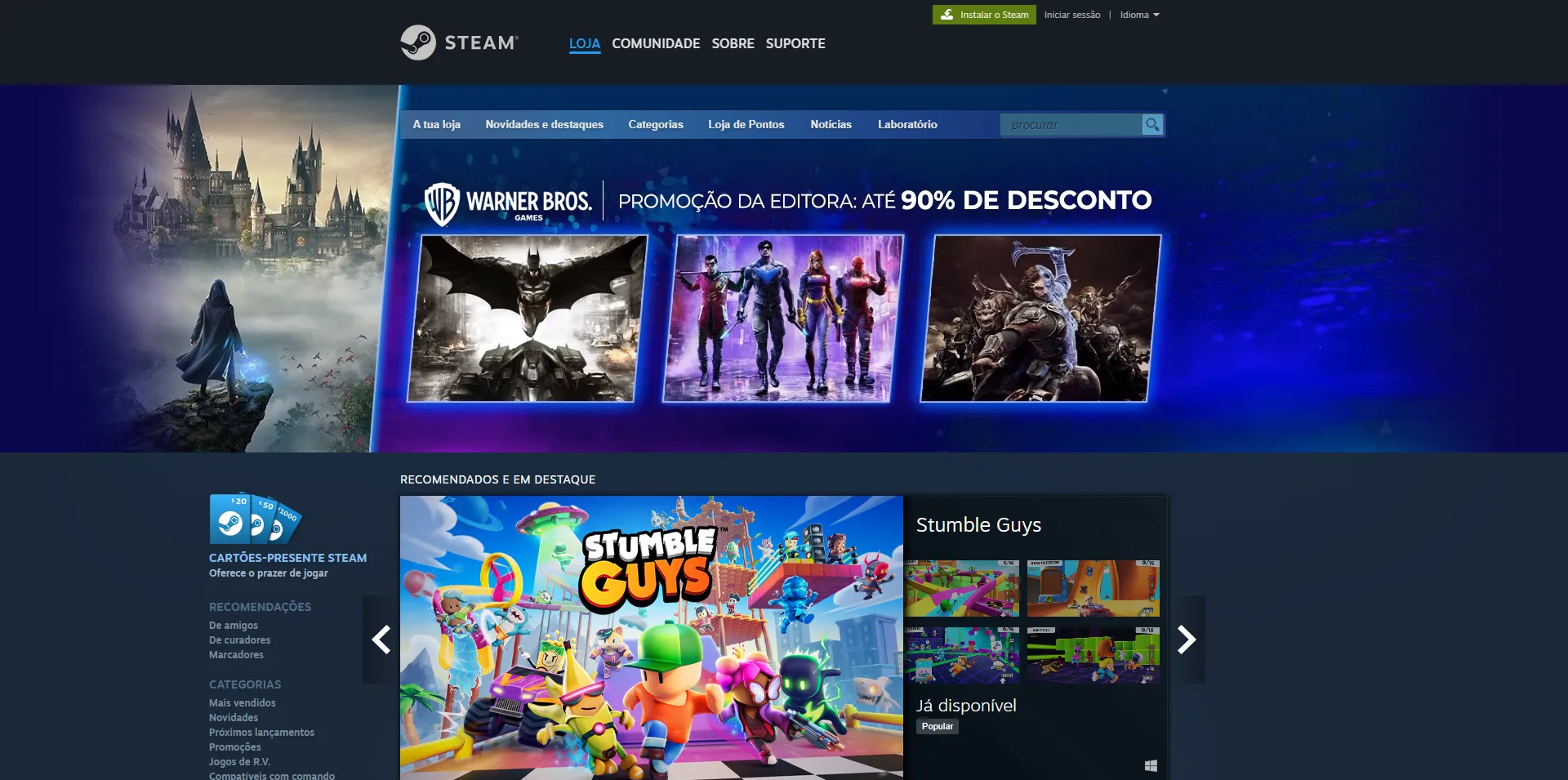 Referência de benchmarking: página inicial da Steam